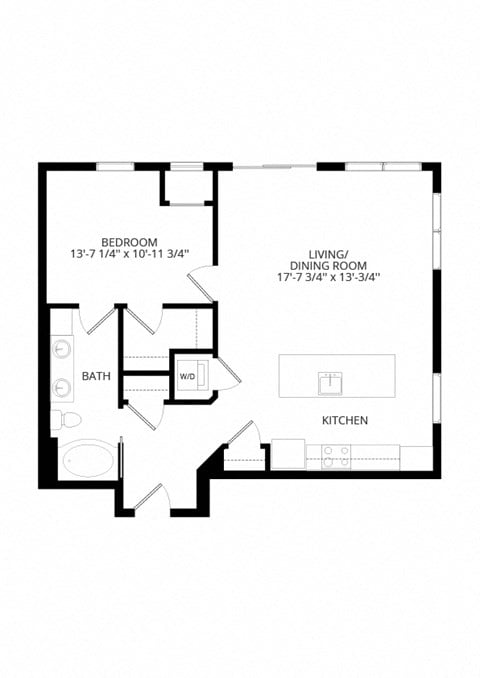 Floor plan for 1 bed, 1 bath, 880 sqft